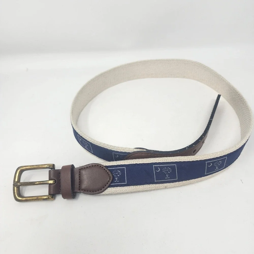 Jabi Palmetto Tree South Carolina Canvas Leather Belt Men's L Navy